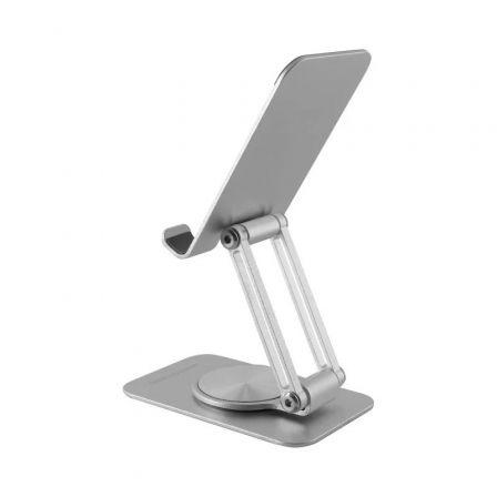 Mars Gaming Soporte Sobremesa Smartphone Giratorio Plata Aluminio Rotación 360º Ajuste 180º Plegable